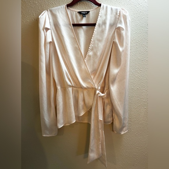 Express Blush Pink Faux Wrap Blouse - Picture 1 of 4